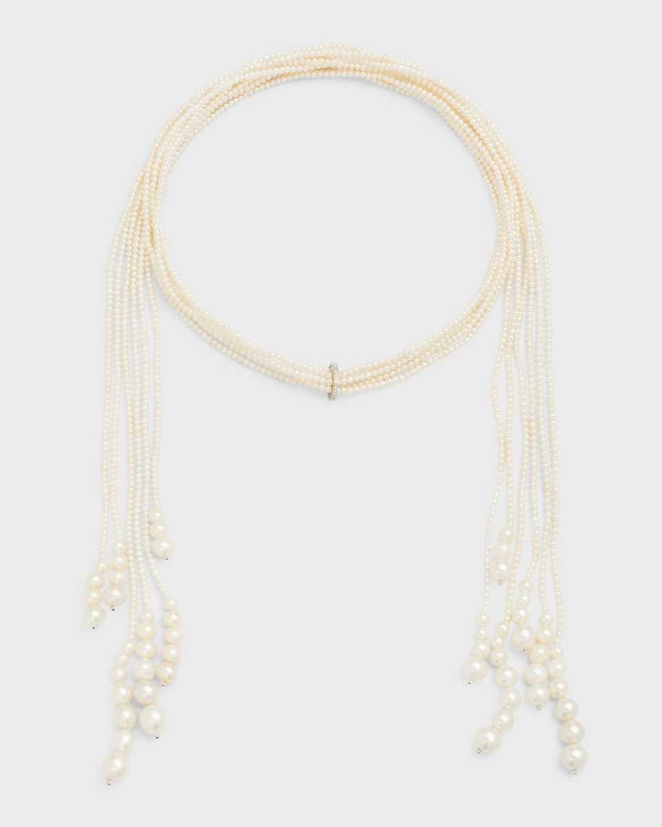 Long Six-Strand Pearl Lariat Necklace